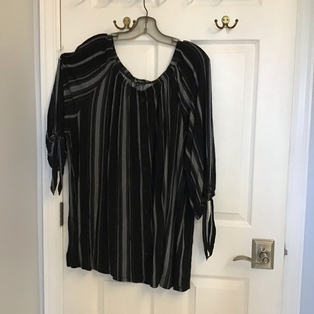 Black and Gray Striped Women's Blouse